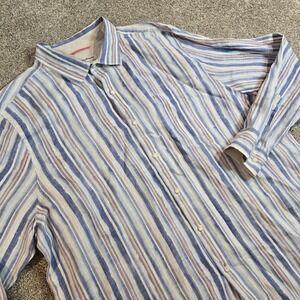 Tommy Bahama Linen 2XL Striped Dress Shirt Mens  Multi Color  Button Up